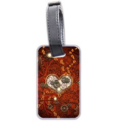 Steampunk, Wonderful Heart With Clocks And Gears On Red Background Luggage Tags (two Sides)