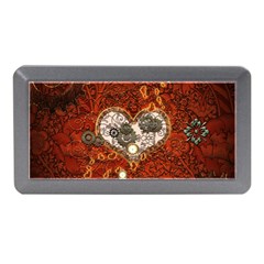 Steampunk, Wonderful Heart With Clocks And Gears On Red Background Memory Card Reader (mini) by FantasyWorld7