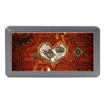 Steampunk, Wonderful Heart With Clocks And Gears On Red Background Memory Card Reader (Mini) Front