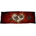 Steampunk, Wonderful Heart With Clocks And Gears On Red Background Body Pillow Case (Dakimakura)