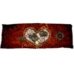 Steampunk, Wonderful Heart With Clocks And Gears On Red Background Body Pillow Case Dakimakura (Two Sides)