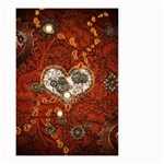 Steampunk, Wonderful Heart With Clocks And Gears On Red Background Small Garden Flag (Two Sides)