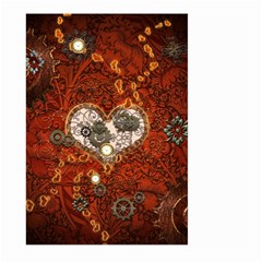 Steampunk, Wonderful Heart With Clocks And Gears On Red Background Large Garden Flag (two Sides)