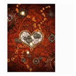 Steampunk, Wonderful Heart With Clocks And Gears On Red Background Large Garden Flag (Two Sides)