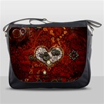 Steampunk, Wonderful Heart With Clocks And Gears On Red Background Messenger Bags