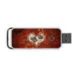 Steampunk, Wonderful Heart With Clocks And Gears On Red Background Portable USB Flash (One Side)