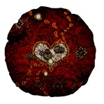 Steampunk, Wonderful Heart With Clocks And Gears On Red Background Large 18  Premium Round Cushions