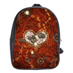 Steampunk, Wonderful Heart With Clocks And Gears On Red Background School Bags (XL) 