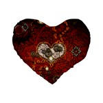 Steampunk, Wonderful Heart With Clocks And Gears On Red Background Standard 16  Premium Heart Shape Cushions