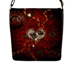 Steampunk, Wonderful Heart With Clocks And Gears On Red Background Flap Messenger Bag (L) 