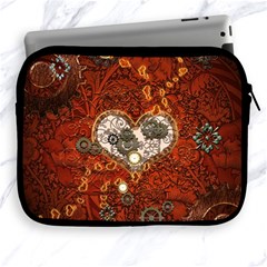 Steampunk, Wonderful Heart With Clocks And Gears On Red Background Apple Ipad 2/3/4 Zipper Cases by FantasyWorld7