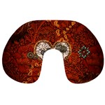 Steampunk, Wonderful Heart With Clocks And Gears On Red Background Travel Neck Pillows