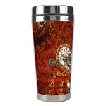 Steampunk, Wonderful Heart With Clocks And Gears On Red Background Stainless Steel Travel Tumblers