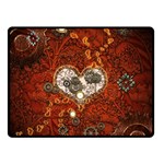 Steampunk, Wonderful Heart With Clocks And Gears On Red Background Double Sided Fleece Blanket (Small) 