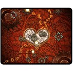 Steampunk, Wonderful Heart With Clocks And Gears On Red Background Double Sided Fleece Blanket (Medium) 