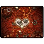 Steampunk, Wonderful Heart With Clocks And Gears On Red Background Double Sided Fleece Blanket (Large) 