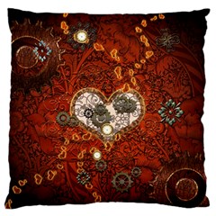 Steampunk, Wonderful Heart With Clocks And Gears On Red Background Standard Flano Cushion Case (two Sides) by FantasyWorld7