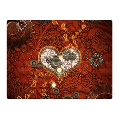 Steampunk, Wonderful Heart With Clocks And Gears On Red Background Double Sided Flano Blanket (mini) 