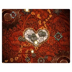 Steampunk, Wonderful Heart With Clocks And Gears On Red Background Double Sided Flano Blanket (medium) 