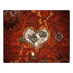 Steampunk, Wonderful Heart With Clocks And Gears On Red Background Double Sided Flano Blanket (large)  by FantasyWorld7