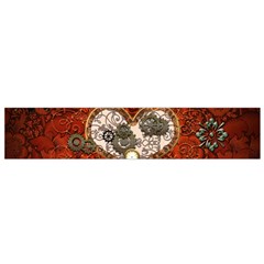 Steampunk, Wonderful Heart With Clocks And Gears On Red Background Flano Scarf (small) by FantasyWorld7