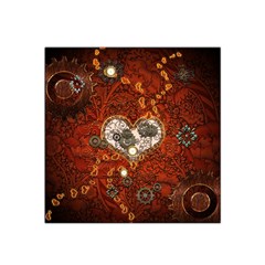 Steampunk, Wonderful Heart With Clocks And Gears On Red Background Satin Bandana Scarf