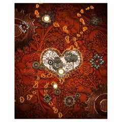 Steampunk, Wonderful Heart With Clocks And Gears On Red Background Drawstring Bag (small)