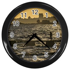 River Plater River Scene At Montevideo Wall Clocks (black) by dflcprints