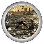 River Plater River Scene At Montevideo Wall Clocks (Silver)  Front