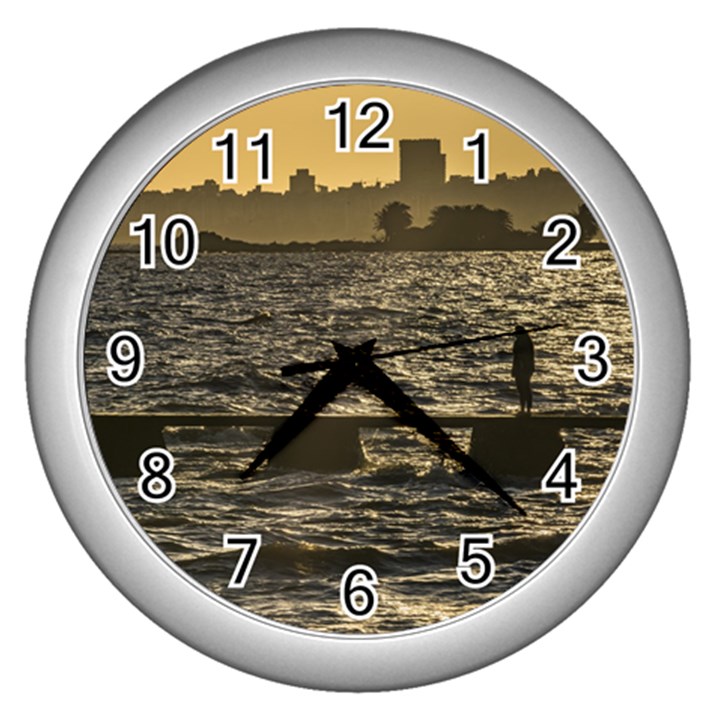 River Plater River Scene At Montevideo Wall Clocks (Silver) 