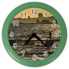 River Plater River Scene At Montevideo Color Wall Clocks by dflcprints