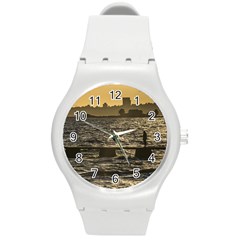 River Plater River Scene At Montevideo Round Plastic Sport Watch (m)