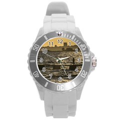 River Plater River Scene At Montevideo Round Plastic Sport Watch (l) by dflcprints