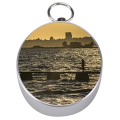 River Plater River Scene At Montevideo Silver Compasses by dflcprints