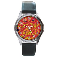 Orange Neon Round Metal Watch