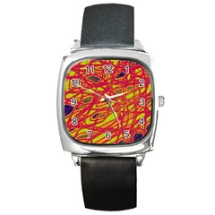 Orange Neon Square Metal Watch