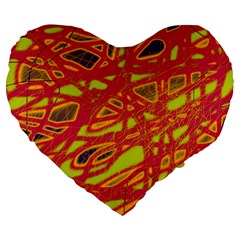 Orange Neon Large 19  Premium Heart Shape Cushions