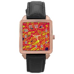 Orange Neon Rose Gold Leather Watch 