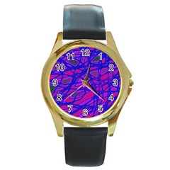 Blue Round Gold Metal Watch