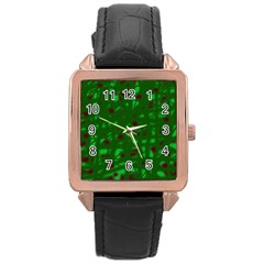 Green  Rose Gold Leather Watch 