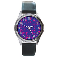 Blue And Pink Neon Round Metal Watch