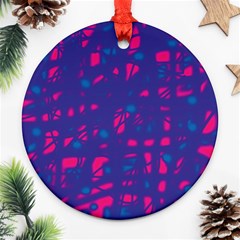 Blue And Pink Neon Ornament (round)  by Valentinaart