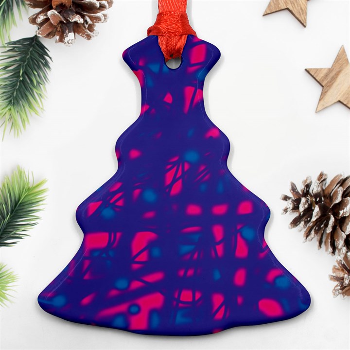 Blue and pink neon Christmas Tree Ornament (2 Sides)