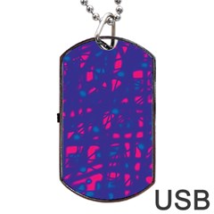 Blue And Pink Neon Dog Tag Usb Flash (two Sides) 