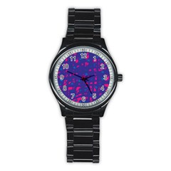 Blue And Pink Neon Stainless Steel Round Watch