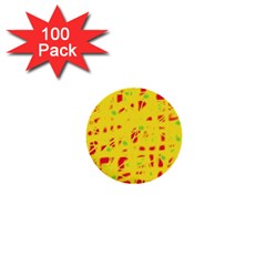 Yellow And Red 1  Mini Buttons (100 Pack)  by Valentinaart