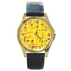 Yellow And Red Round Gold Metal Watch by Valentinaart