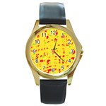 Yellow and red Round Gold Metal Watch Front