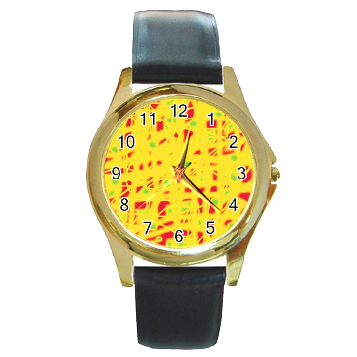 Yellow and red Round Gold Metal Watch