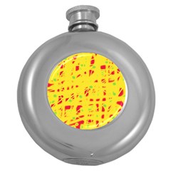 Yellow And Red Round Hip Flask (5 Oz)